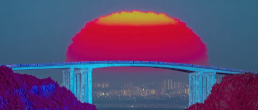 Premium Retro Futurism Elevated Monorail Over Synthwave Canyon Authentic Vaporwave Skyline for Modern Tech Marketing and Social Media Campaigns - Powered by Adobe