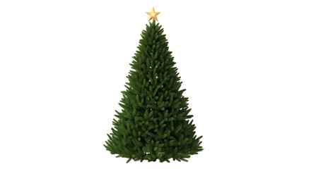 Obraz premium Green Christmas tree with gold star on white background