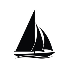Vector illustration of black silhouette of a sailboat on wavy water