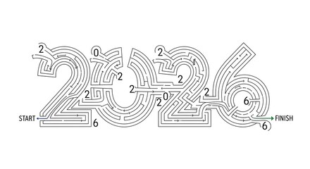 Maze in the shape of 2026 a fun and challenging puzzle great for new years themed activities and brain games
