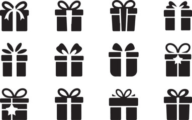 Black various gift, box, present, surprise, christmas gift icon outline silhouette for graphic resources
