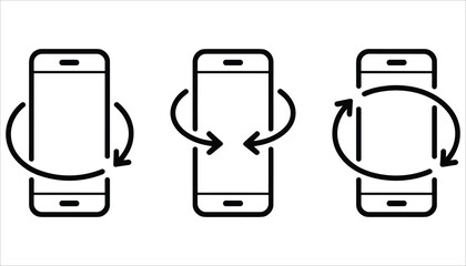 Three black line icons of smartphones showing rotation and orientation changes symbol