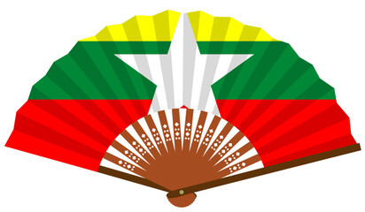 ミャンマー　東南アジア　国旗　和風　扇子