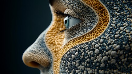 Obraz premium Abstract 3D Face Portrait Skin Texture with Eye, and Medical Illustration.
