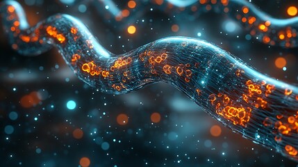 Abstract glowing blue orange lines with digital art background.