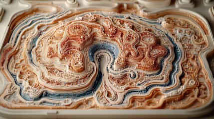 Abstract Topographic Map 3D Art with Layered Landscape and Earth Tones