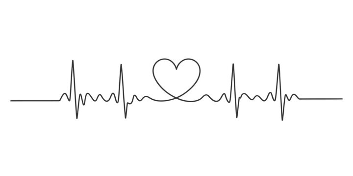 A single continuous line drawing illustrating a heartbeat and a heart shape in minimalist style vector