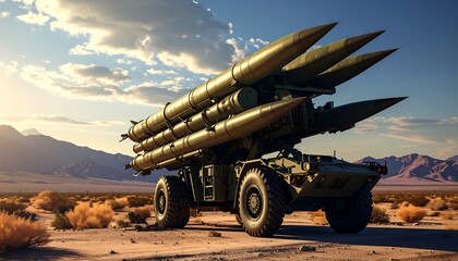 Military missile launcher in desert