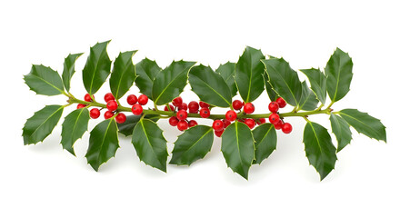 Holly branch with red berries and green leaves image