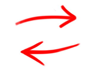 Red brush arrows pointing left and right, hand drawn paint stroke arrows on transparent background, red direction signs for design and highlight