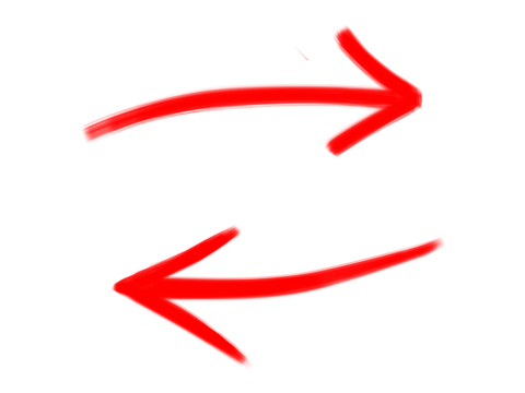 Red brush arrows pointing left and right, hand drawn paint stroke arrows on transparent background, red direction signs for design and highlight