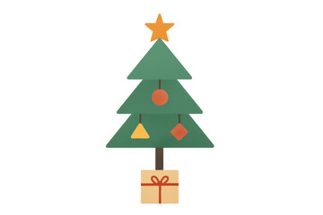 Obraz premium Christmas tree with star and ornaments, celebrating holiday season with gift under branches, transparent background