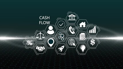 Futuristic cash flow hologram concept. Glowing holographic planet earth digital network with collaboration, innovation and corporate leadership. Business, technology 4k glow video animation background - Powered by Adobe
