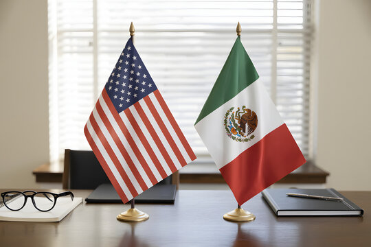 conference setting with mexico and usa flags for government negotiations