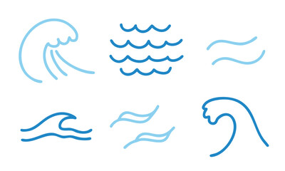 手書きの海・波のアイコンイラストセット
