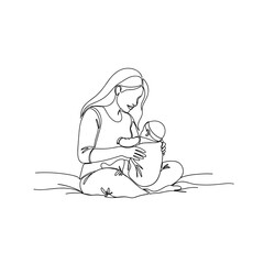 Mother breastfeeding baby in minimalist line art – symbol of nurture and maternal bond
