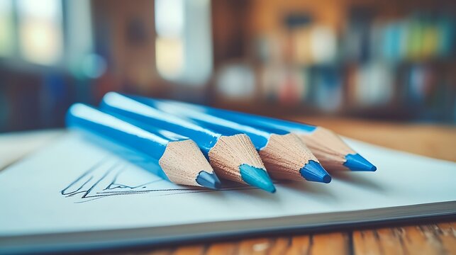 Blue Pencils on Sketchbook.