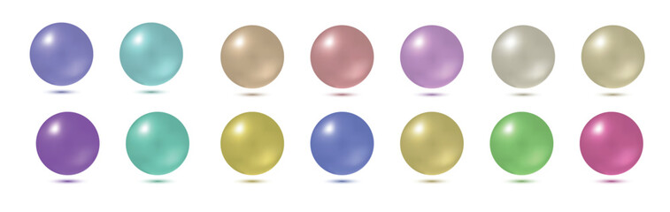 Colored 3d balls set, volume sphere on a white background with shadows, colorful pearls, vector illustration