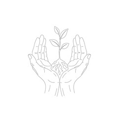 Hands cradling a young plant seedling with roots exposed, symbolizing growth, care, and new beginnings in nature