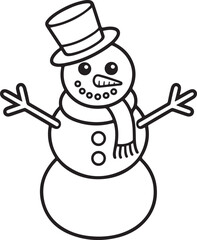 Happy winter snowman with hat and scarf line art icon for apps and websites