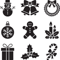 Icon Set Christmas, black, vector, isolated