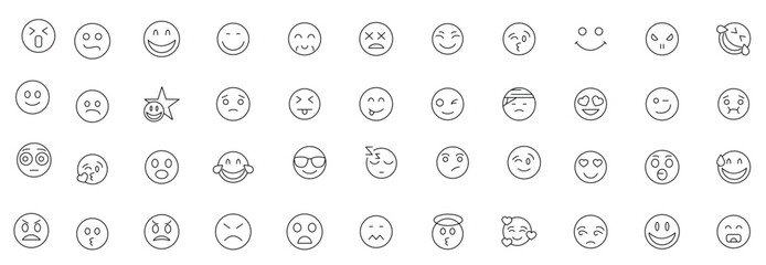 Emotions line icon set. Emoji, emotion, smile and sad outline icon collection. UI thin outline icons pack.