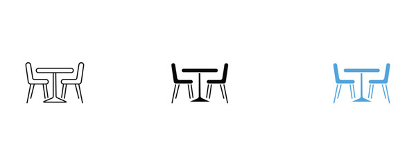 Table and chair icon set vector on white background. dining, kitchen, living, space, element, symbol.