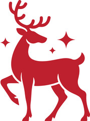 Illustration with silhouette of a red reindeer isolated on white background. Vector design with Christmas deer