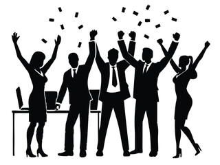 Vector art of business team celebrating success in office