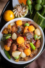 Nam Prik Long Ruea — Traditional Thai Chili Dip with Vegetable Platter (Still Life)