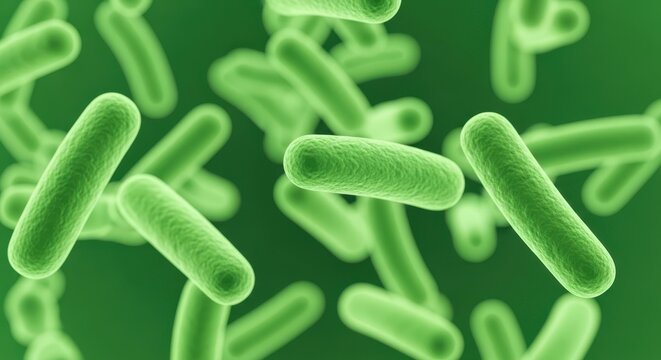 Close up of bright green rod shaped bacteria under magnification bacillus microorganism