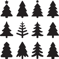 Obraz premium Merry Chrismas tree icon set on gray background vector illustration flat desing