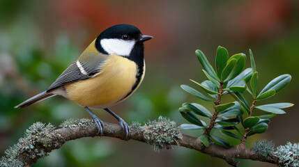 Obraz premium Ecology thrives as colorful bird perches on mistletoe covered branch in peaceful woods scenery