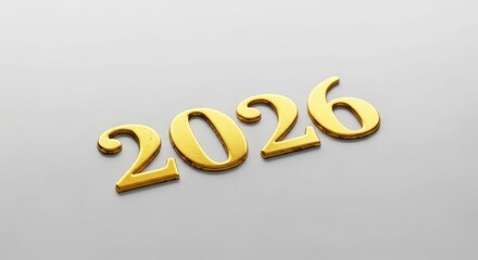Gold 3D numbers 2026 on a light background new year