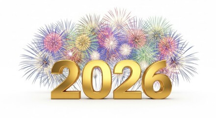 Gold 3D numbers 2026 with fireworks new year