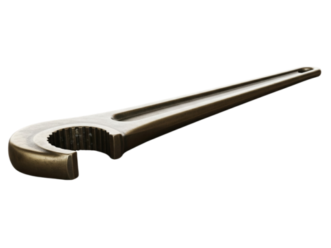 Vintage style bronze colored spanner wrench for industrial use on a transparent background - Powered by Adobe