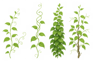 Climbing plant vines set with green leaves and tendrils, botanical elements for nature and garden design