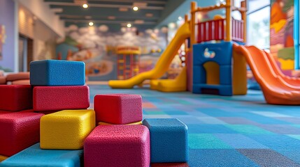 Colorful blocks and playground background.