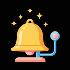 Fototapeta premium Illustrated depiction of a golden bell with a clapper stars and a black background