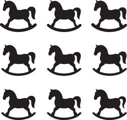 Rocking horse toy silhouette objects cutting stencils templates set