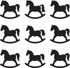 Rocking horse toy silhouette objects cutting stencils templates set