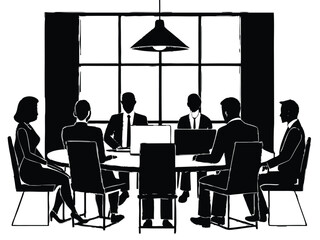 Vector art of business meeting in a conference room with executives around a table