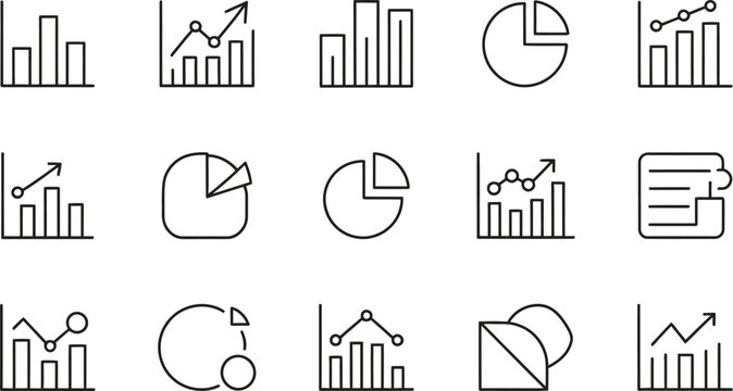 Collection of hand drawn bar charts pie charts and line graphs icons