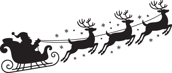 Santa in a sleigh with reindeers silhouette. Black vector silhouette isolated on white background © Masud