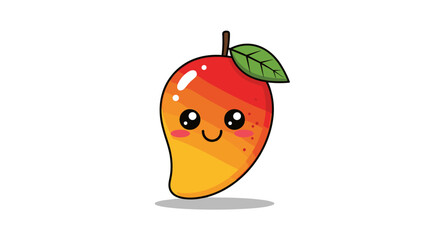 A cute cartoon mango with big eyes and a happy smile on a white background.