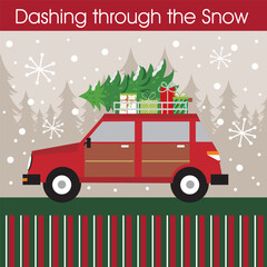 Christmas card with tree on the car