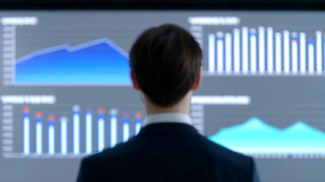 Business professional analyzing digital data charts and workforce KPIs with detailed analysis of performance trends and insights