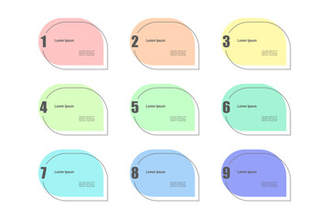 For business concept with 9 steps infographics, multicolor shape with , design for workflow layout, diagram, annual report, web design. vector illustration