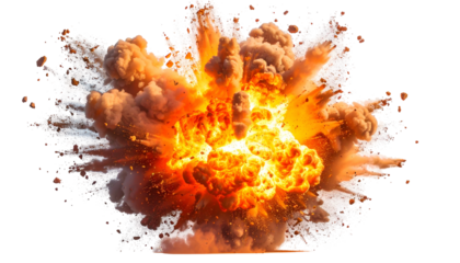 Dynamic image of an explosion, displaying fiery core and billowing smoke against a black background