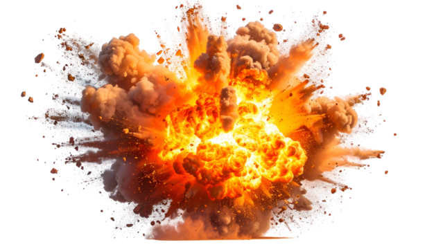 Dynamic image of an explosion, displaying fiery core and billowing smoke against a black background
